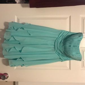 Spa blue David’s bridal bridesmaid dress